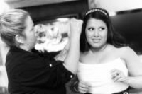 Jennifer getting the final touches done by Christine on her Wedding day. Jennifer-Bride